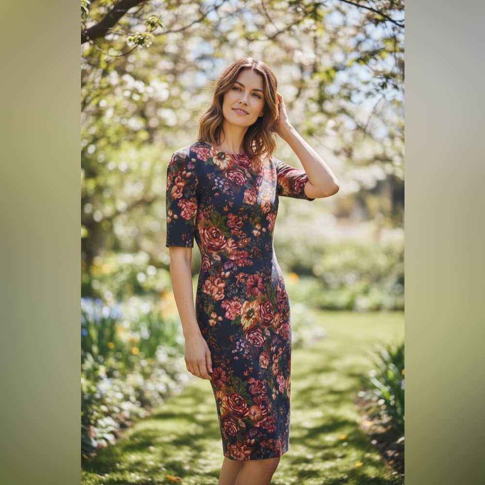 Emilia Wickstead Black Floral Long Sleeve Sheath Dress size 4 EUC